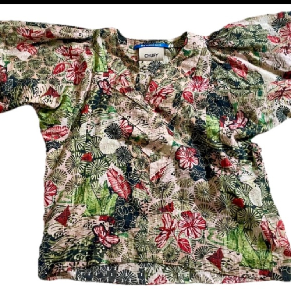 CHUFY My Aussie Days DESERT Flower Print Pleated BOHEMIAN Blouse Peasant TOP S/M - Picture 9 of 16